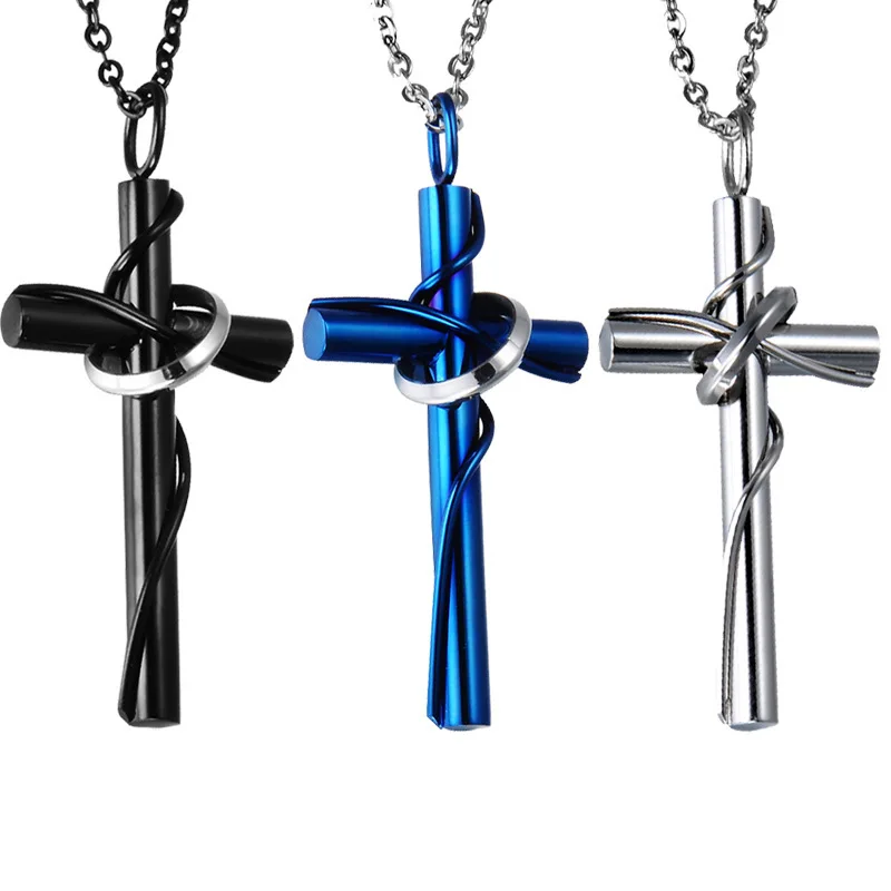 Vine Entanglement Solid Stainless Steel Stick Cross Pendants Necklace For Men Women Unisex Jewelry Drop Shipping