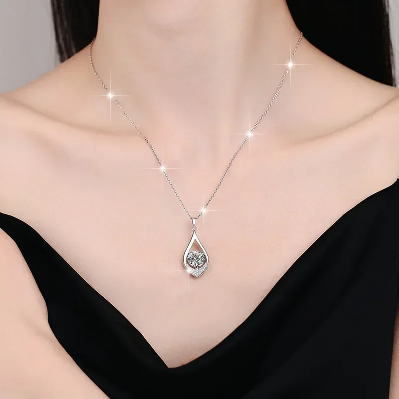 Shiny Waterdrop Necklace for Women 0.5 Carat Moissanite, Platinum Pt950 Compact Pendant Delicate Collarbone Chain Fine Jewelry