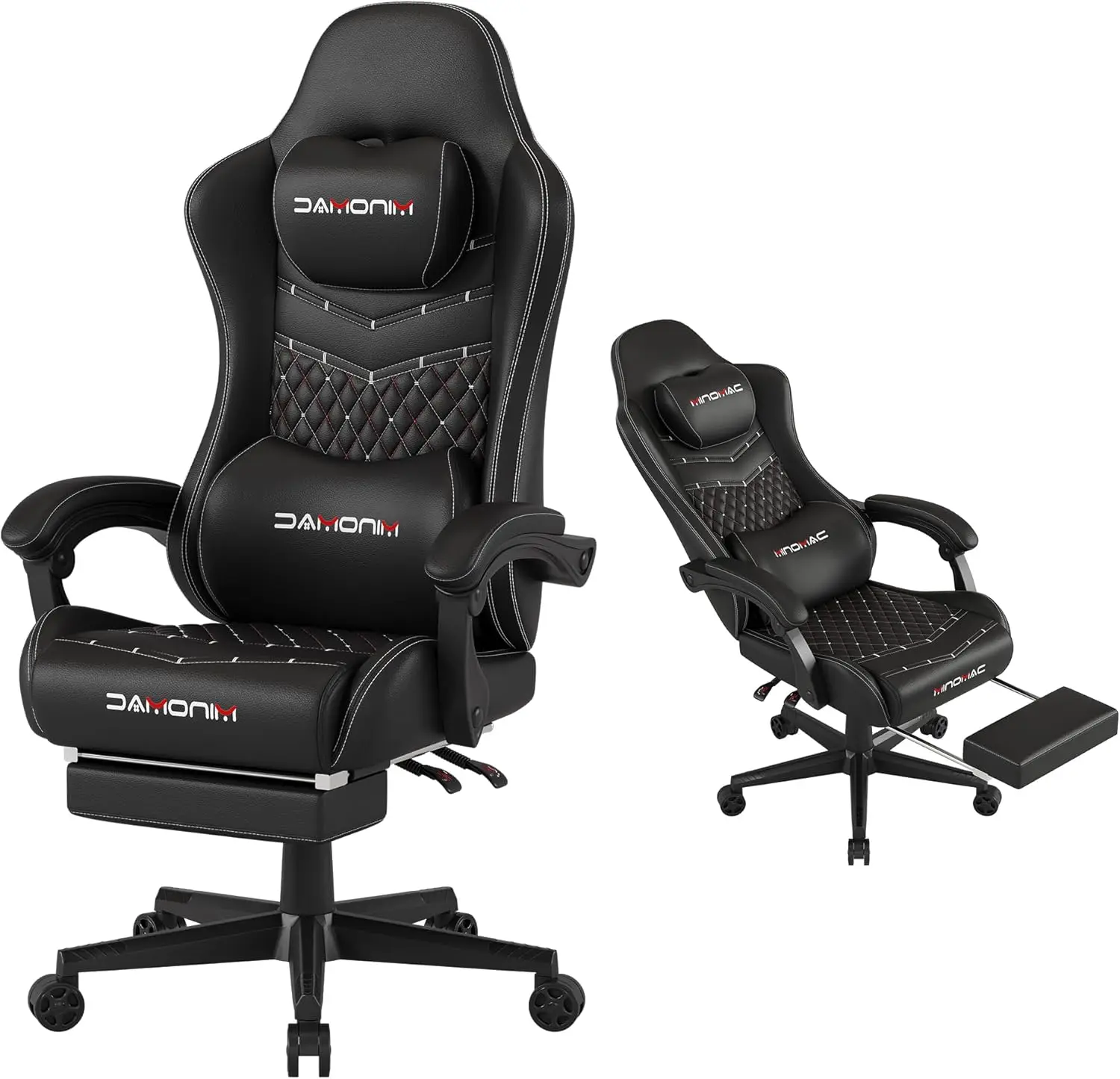 

Gaming Chair, Ergonomic Computer Chair, 400lb Capacity, Adjustable Footrest & Lumbar Support, Spring + 4D Sponge (Black)
