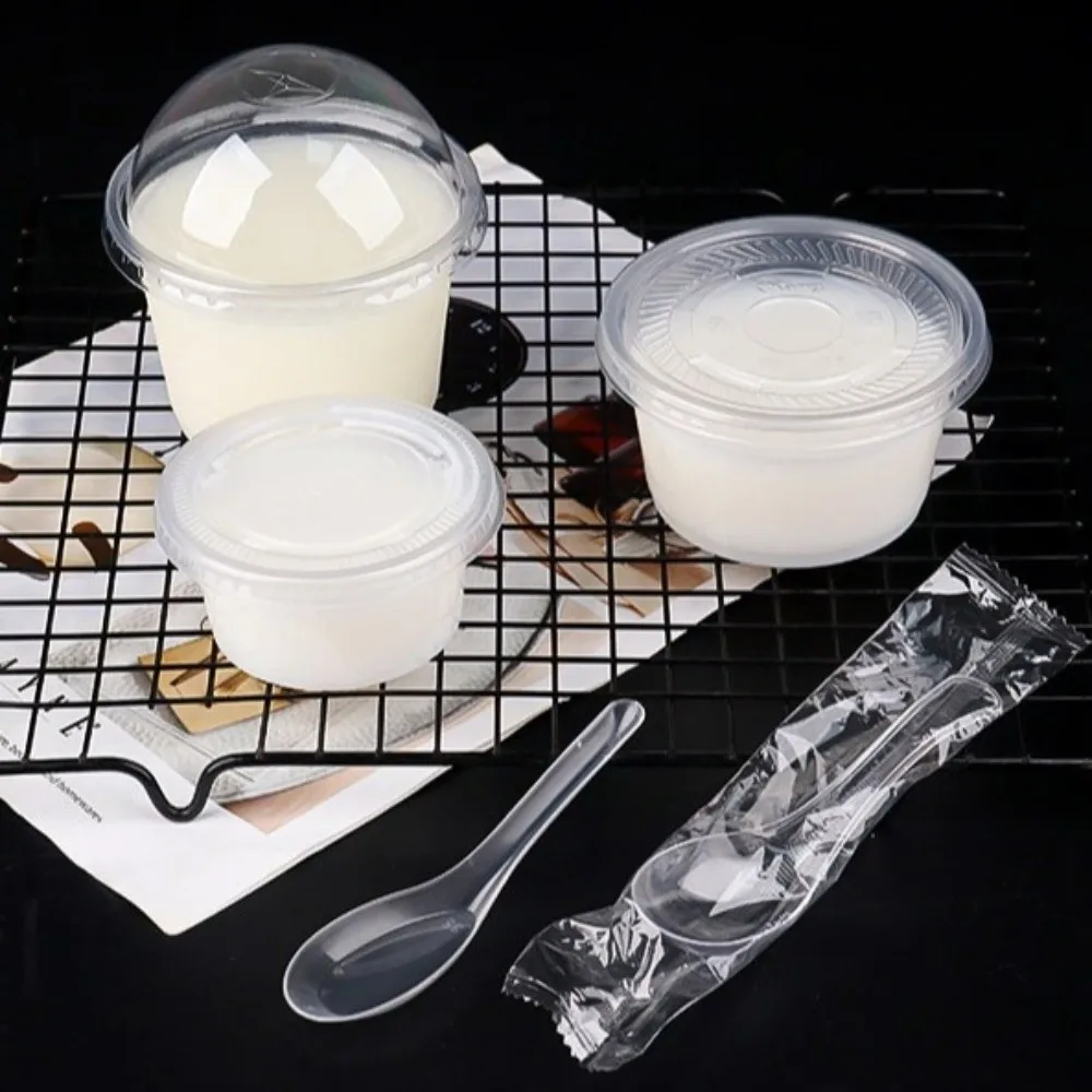 100pcs Plastic Disposable Cups Leakproof 130/160/180/250/300/400ml Clear Pudding Bowl with Flat Lids Ice Cream Container