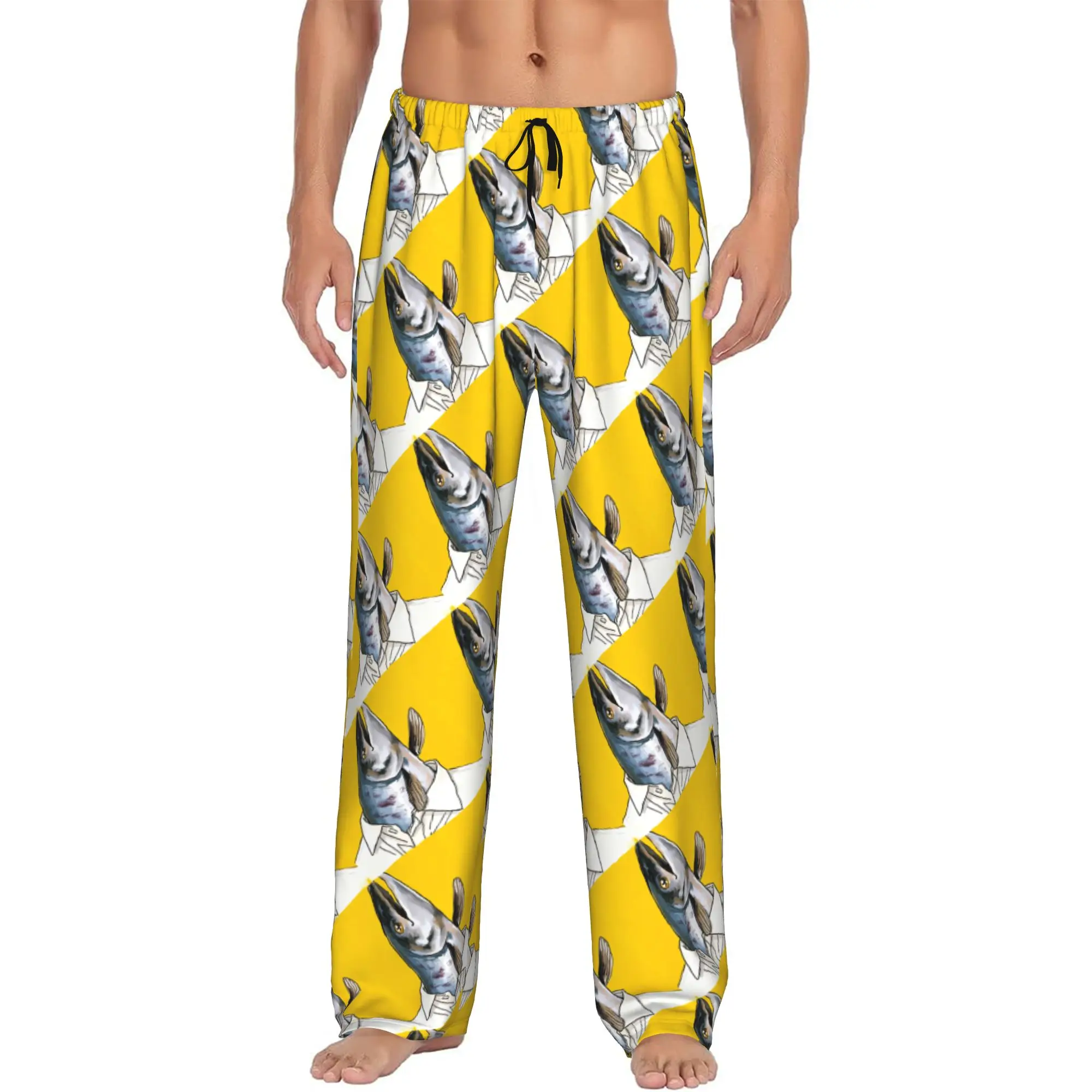 Custom Mr. Fish Pajama Pants for Men Funny Fish Sleepwear Lounge Sleep Bottoms Stretch with Pockets