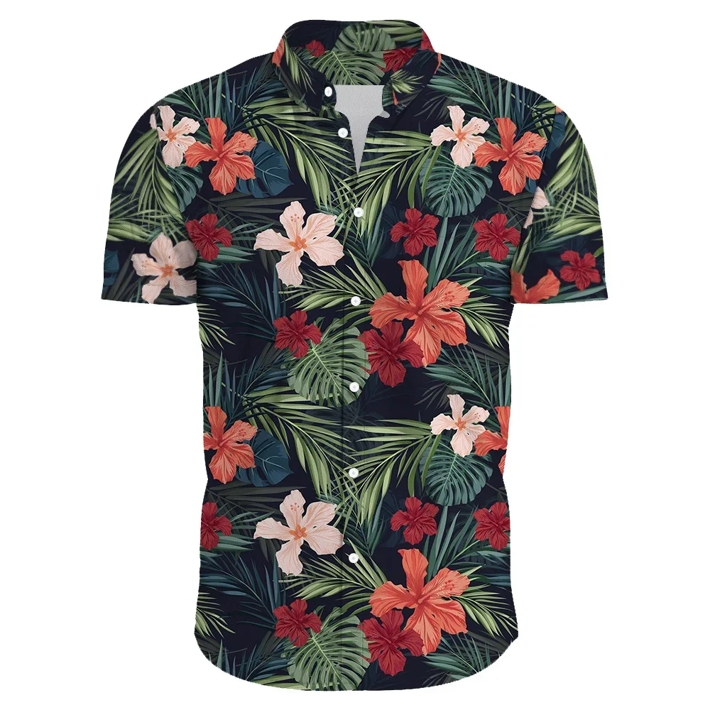 

Hawaiian Shirt Flower Print Casual Men Shirts Short Sleeve Korean Fashion Men Clothing Costumes Oversized T-shirt Floral Tops