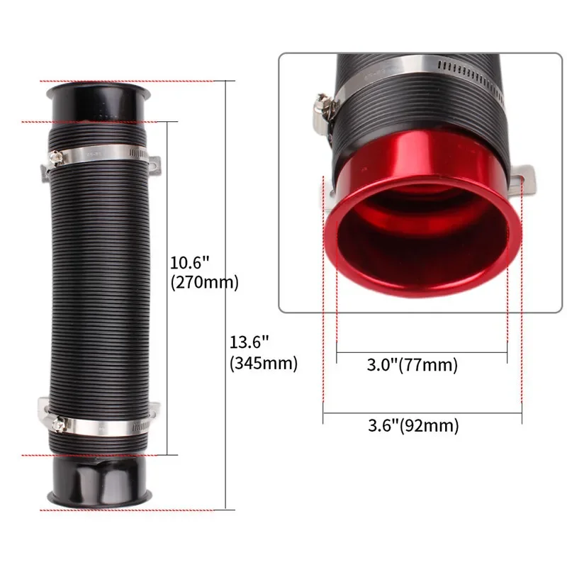 Universal 3inch 76MM Flexible Car Engine Cold Air Turbo Intake Hose Inlet Ducting Feed Tube Pipe With Connector & Braket