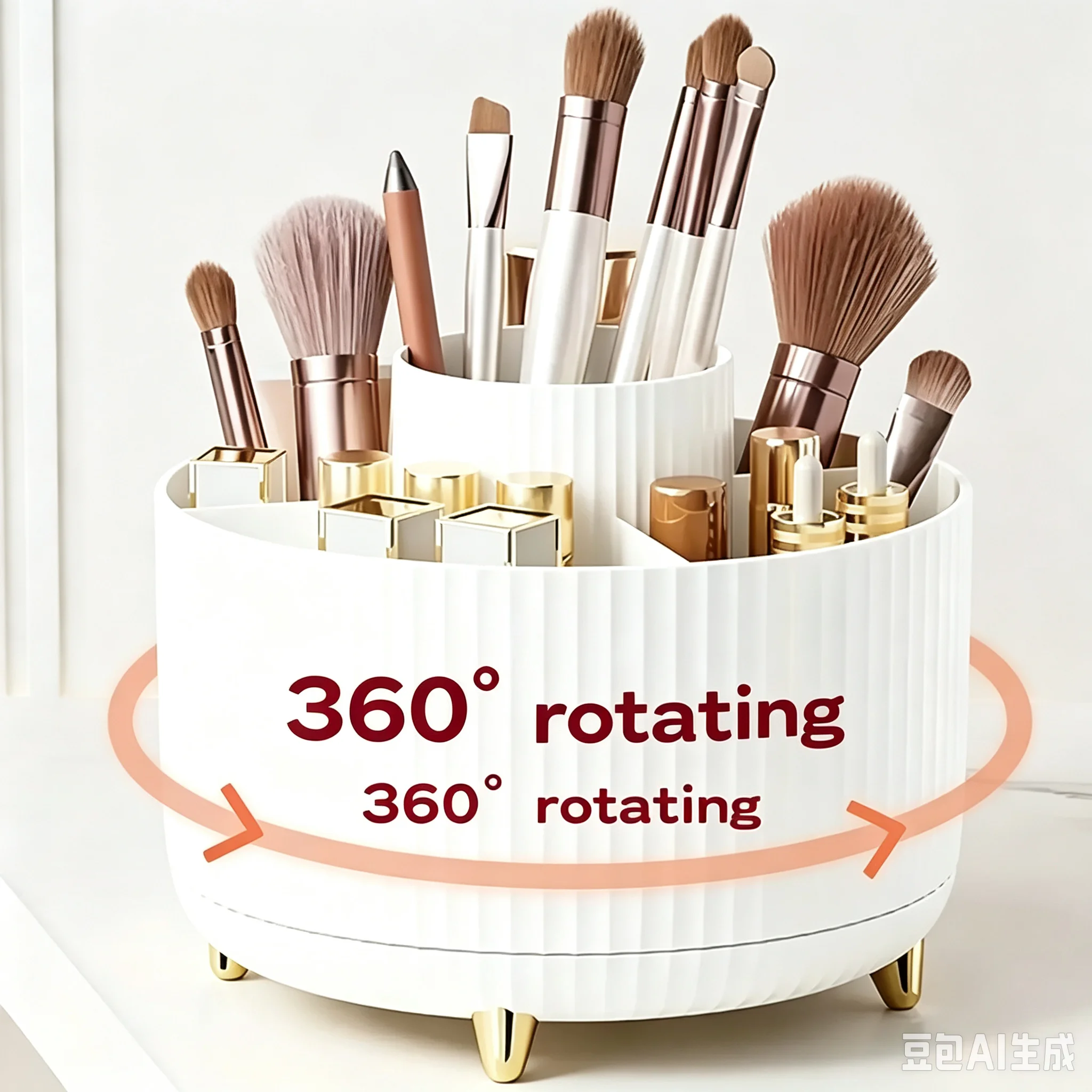 360° Spinning Cosmetic Organizer Multi Grid Makeup Brush Lipstick Holder Desktop Vanity Storage
