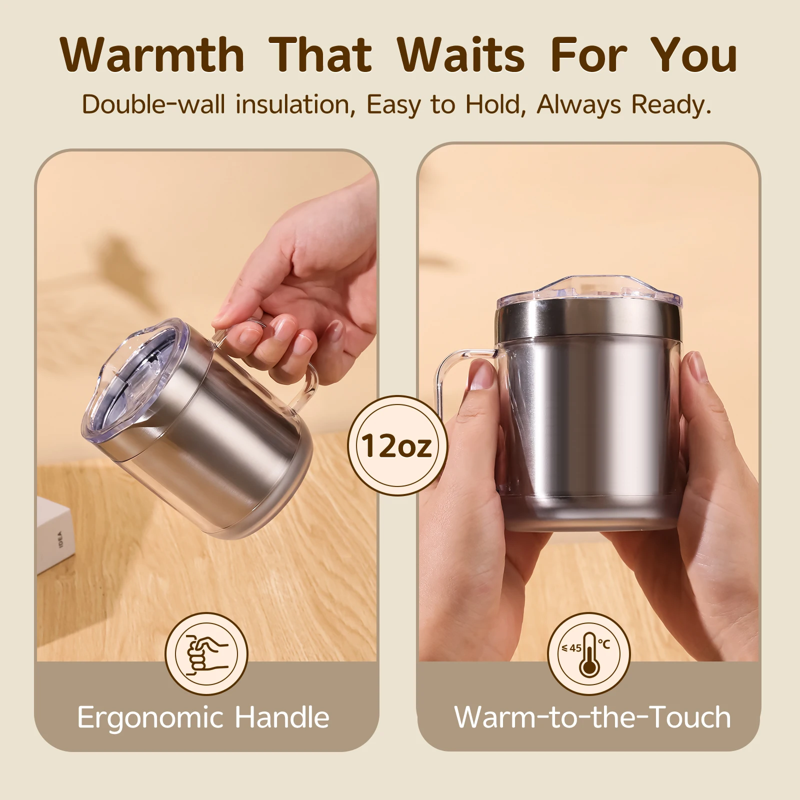 Self Heating Coffee Mug Thermos Electric Mug with Cup and Lid 55℃/131℉ Double Layer Food Grade Cup Warmer for Office/Home/Gifts