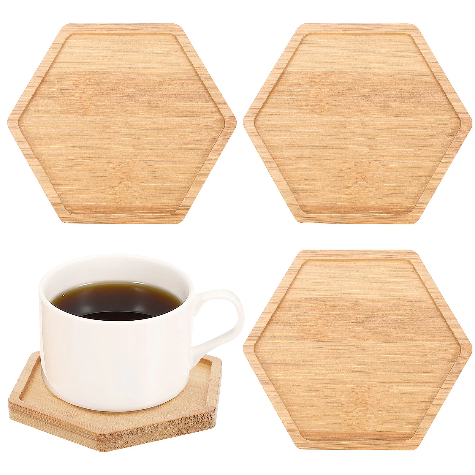 

4 Pcs Beige Bamboo Coaster Bases Mosaic Crafts Unfinished Succulent Desk Office DIY Coasters Blank Base Trays Sturdy Hexagonal