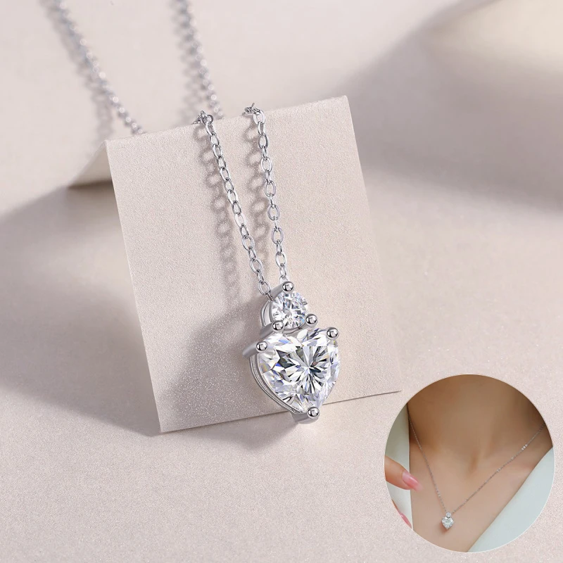 

Apaison 2 ct Real Moissanite Necklace Pendant For Women 100% 925 Sterling Silver Fine Jewelry Adjustable Clavicle Chain Gift