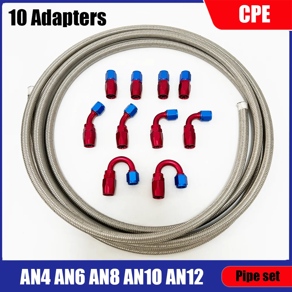 AN4 AN6AN8AN10AN12 Kit de montaje de manguera de combustible trenzada de nailon CPE tubo de aceite suave plateado piezas automotrices resistentes a altas temperaturas