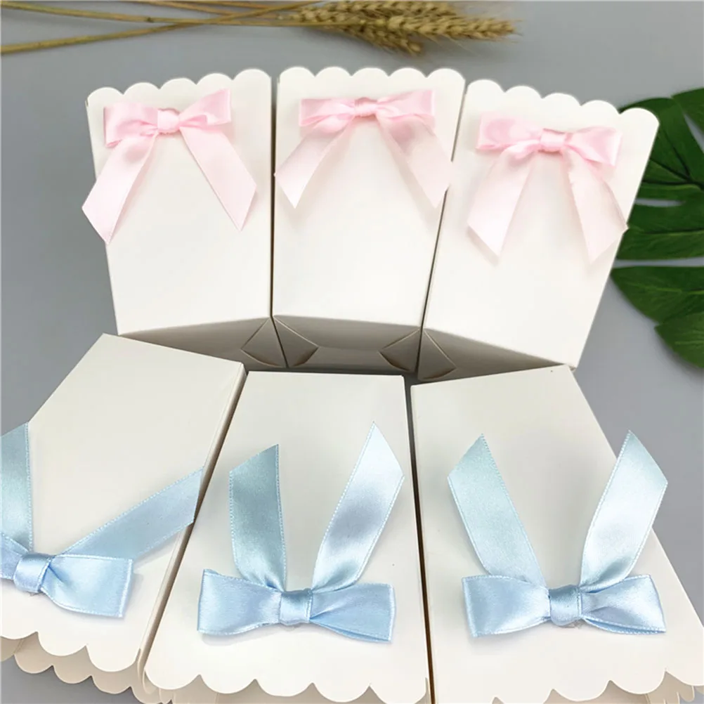 

12pcs Bow White Popcorn Boxes Candy Snack Printing Treat Box Decoration Container Birthday Baby Showers Wedding Party Favors Sup