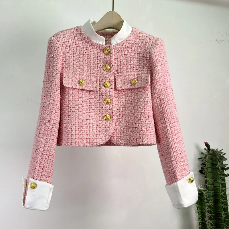 

Light Luxury Tweed Cashmere Panels Hand-nailed Beaded Jacket Women Small Fragrant Coat Casaco Feminino Sobretudo Feminino K3707