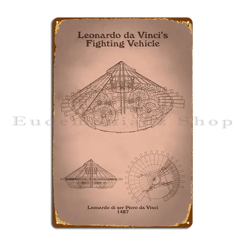 Leonardo Da Vinci S Tank Metal Plaque Poster Painting Designing Wall Decor Club Club Tin Sign Poster