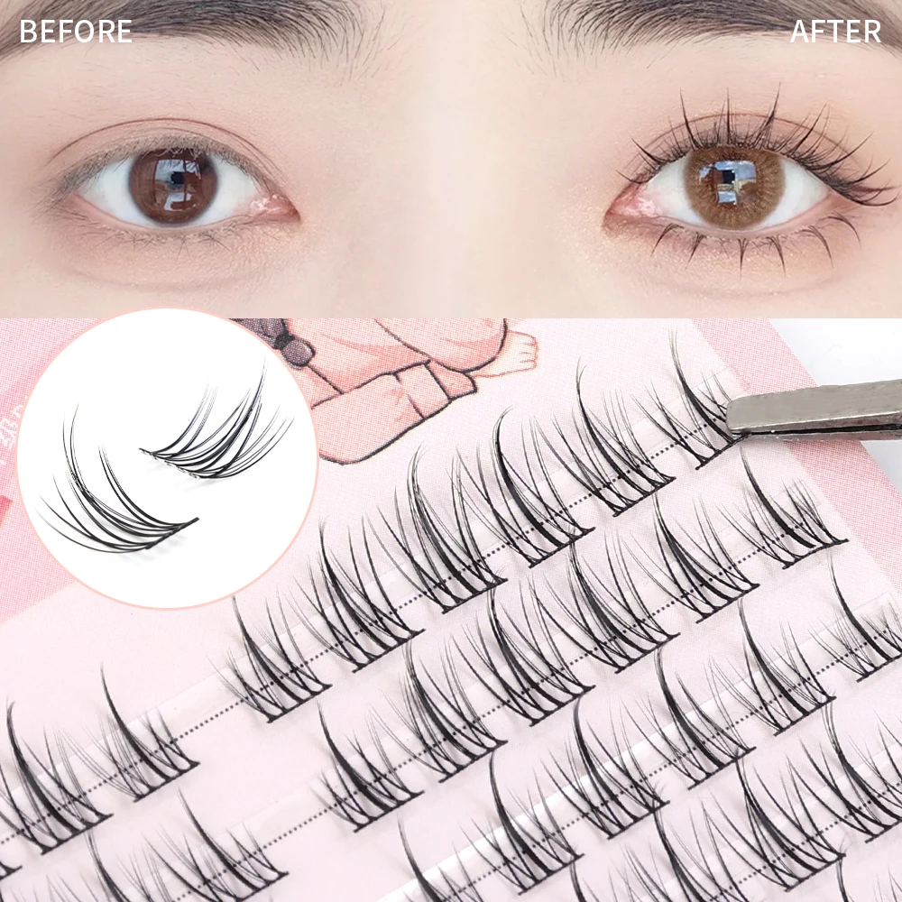 Manga Natural Individual Lashes Soft Thick Wispy False Eyelash Set Lasting Eyelash Extension Daily Makeup Lash Cluster Kits Tool