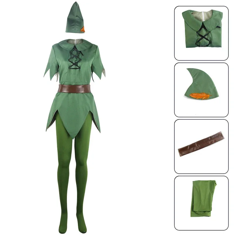 فيلم بيتر كوسبلاي سروال علوي أخضر وحزام قبعة زي كرنفال الهالوين للبالغين sk;m1