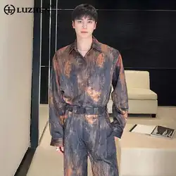 LUZHEN 2025 Fashion Tie-dyed Design Long Sleeve Shirt Fashion High End Two-piece Sets Men Elegant Street Straight Pants LZ6295