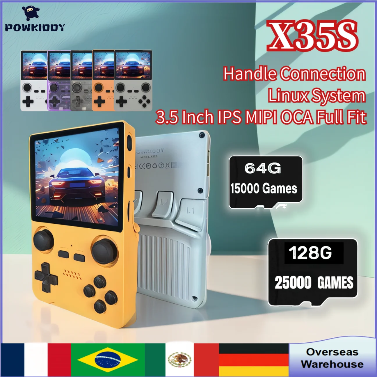 

POWKIDDY X35S Handheld Game Console 3.5 inch IPS Screen Retro Video Game Consoles Opendinglinux Joystick New Children's Gifts