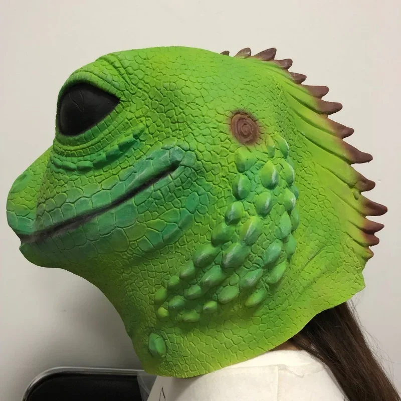 Cosplay Latex Snake Head Mask, Green Dragon Costume, Animal Head Lizard Hood, Dinosaur Mask, Halloween Masque Party Props