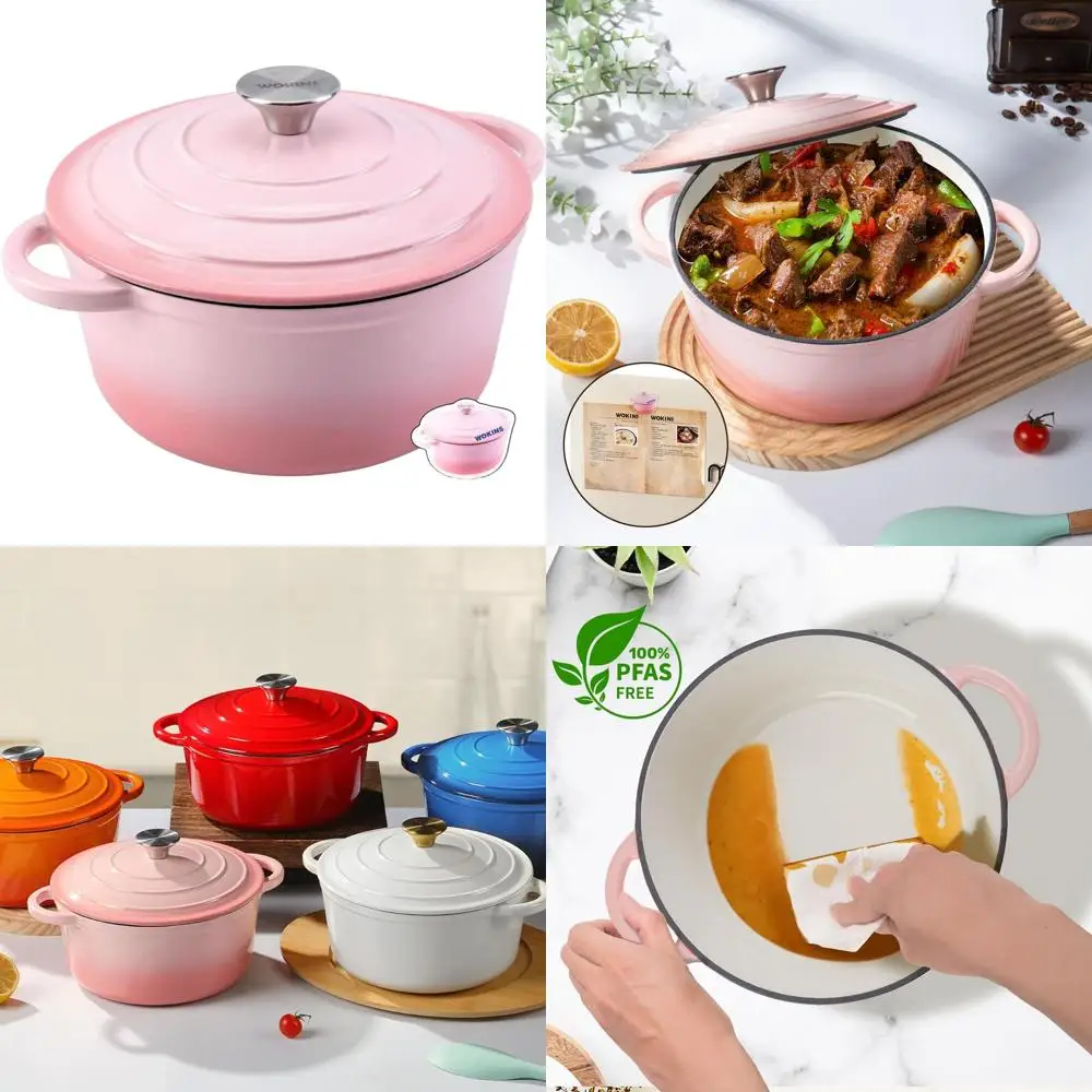 

Чугунная эмалированная кастрюля-духовка (7QT) розового цвета с крышкой, сверхпрочная посуда для запекания, тушения, жарки, приготовления запеканок, безопасна для использования в духовке до 500 градусов. ° Ф