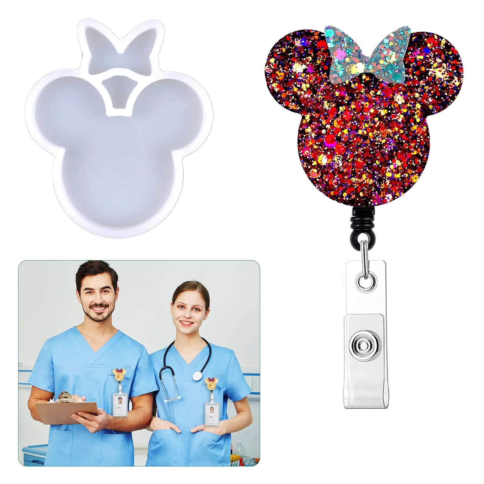 DIY Mickey Keychain Pendant Work Card Decoration Silicone Mold Mickey Name Tag pendant Decoration Crystal Epoxy Resin Mold