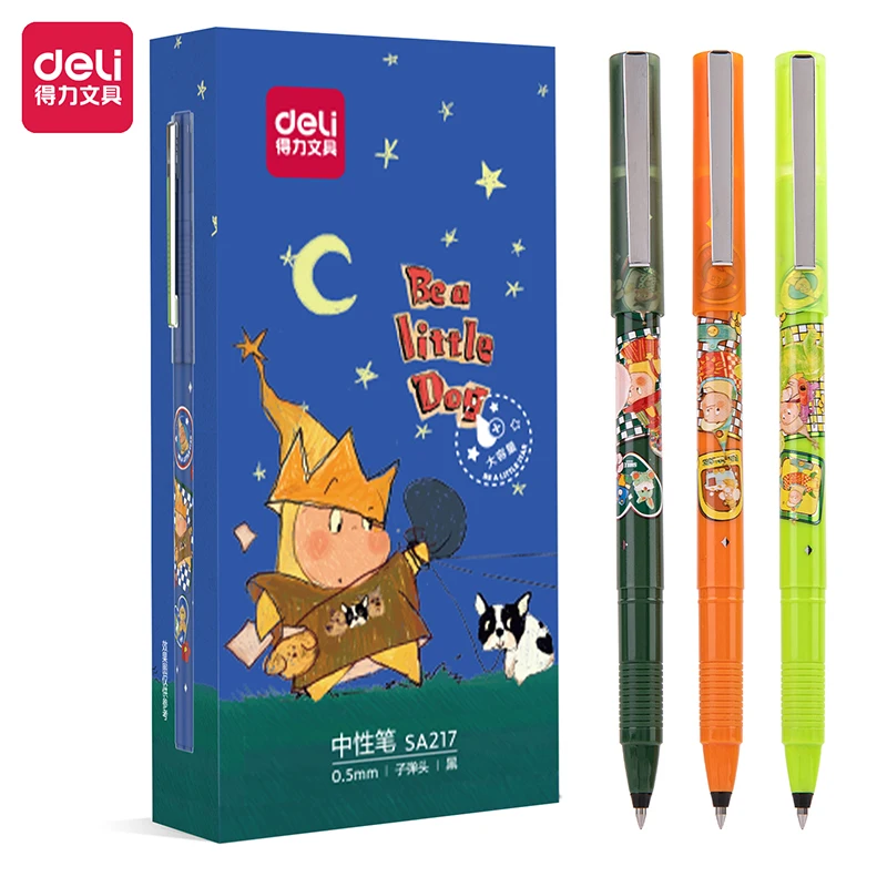 

12Pcs DELI SA217 Kawaii Neutral Pen 0.5mm Gel Pen Black Ink Supplies School Office Stationery