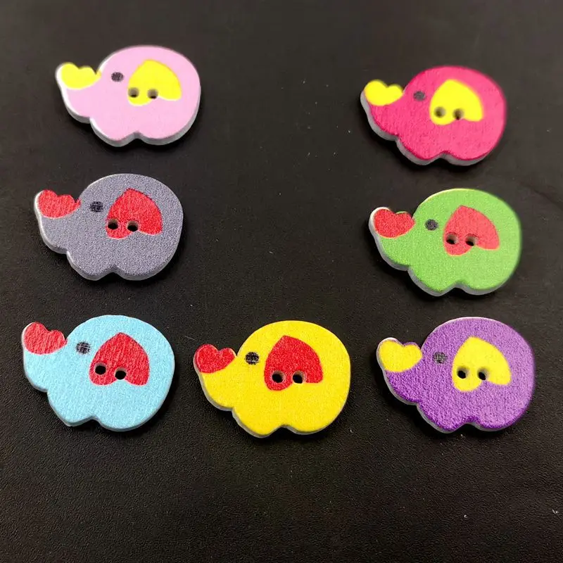 กระดุมไม้ช้างสีการ์ตูน กระดุมสัตว์ผสม กระดุมเสื้อผ้าเด็ก 50 แพ็ก