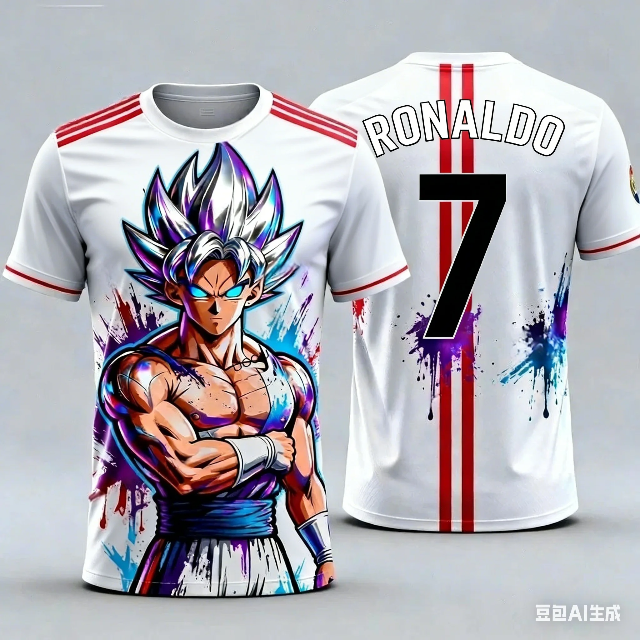 FamilyMatching Dragon Ball Z Goku/Vegeta Special Edition Soccer Jersey, Ronaldo No.7 Football T-Shirt, Exclusive Jersey for Fans