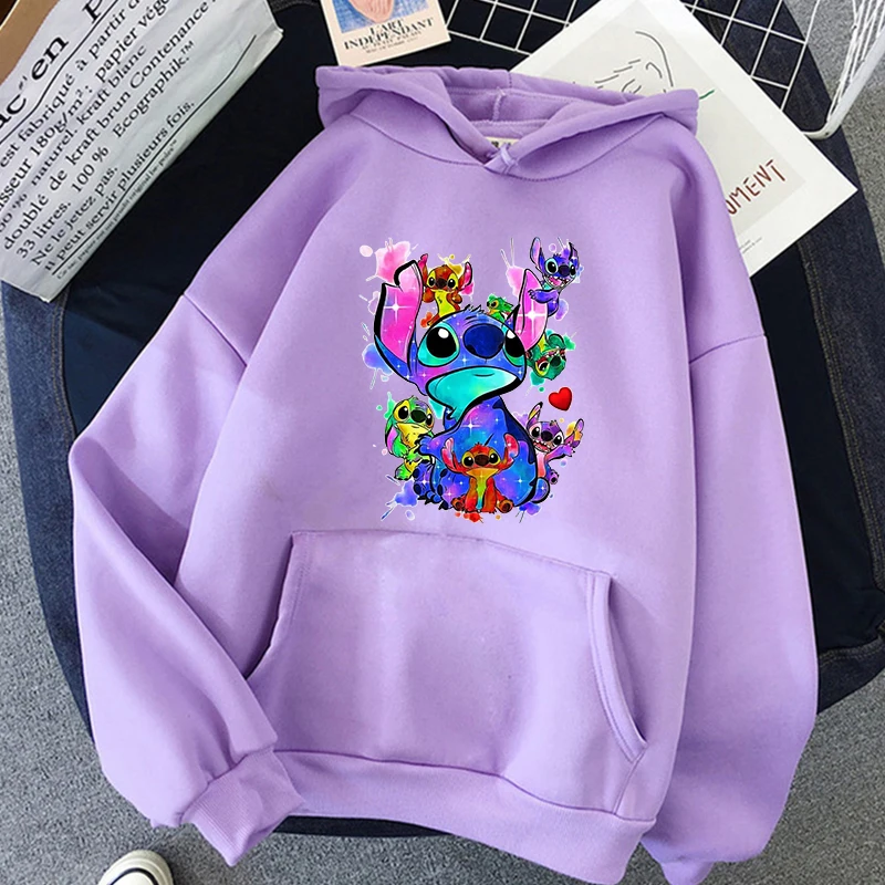 HIP HOP Cartoon Winter Disney Stitch Hoodies Women Harajuku Cute Anime Sweatshirt Manga Streetwear Hoody Female Unisex