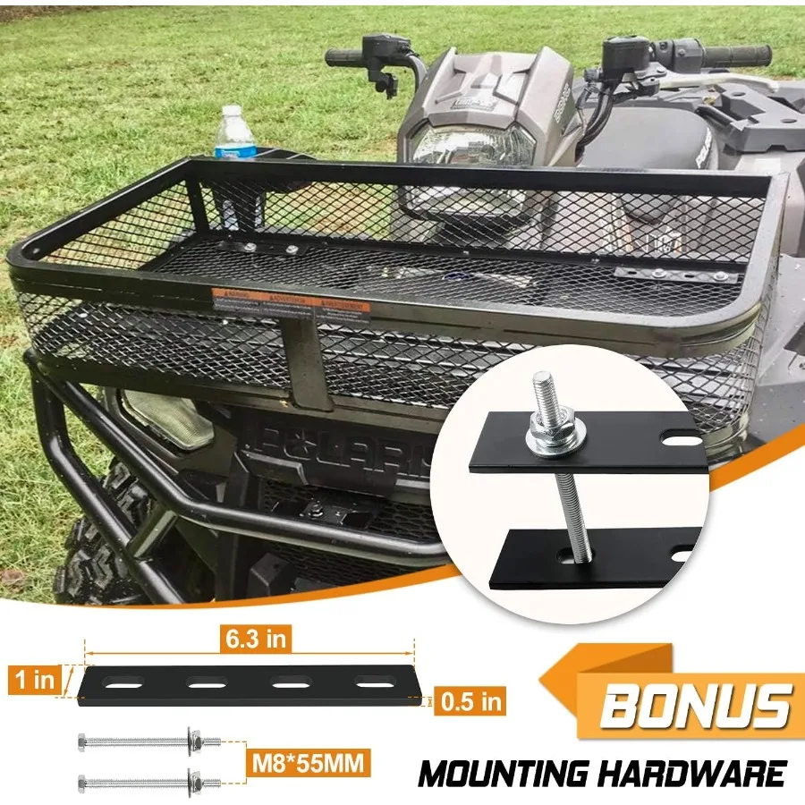 Robuster ATV-Gepäckkorb vorne, 17 B x 36 L x 6 H, Regale und Körbe mit Stahlgeflechtoberfläche, inklusive Montagesatz, ATV-Aufbewahrung