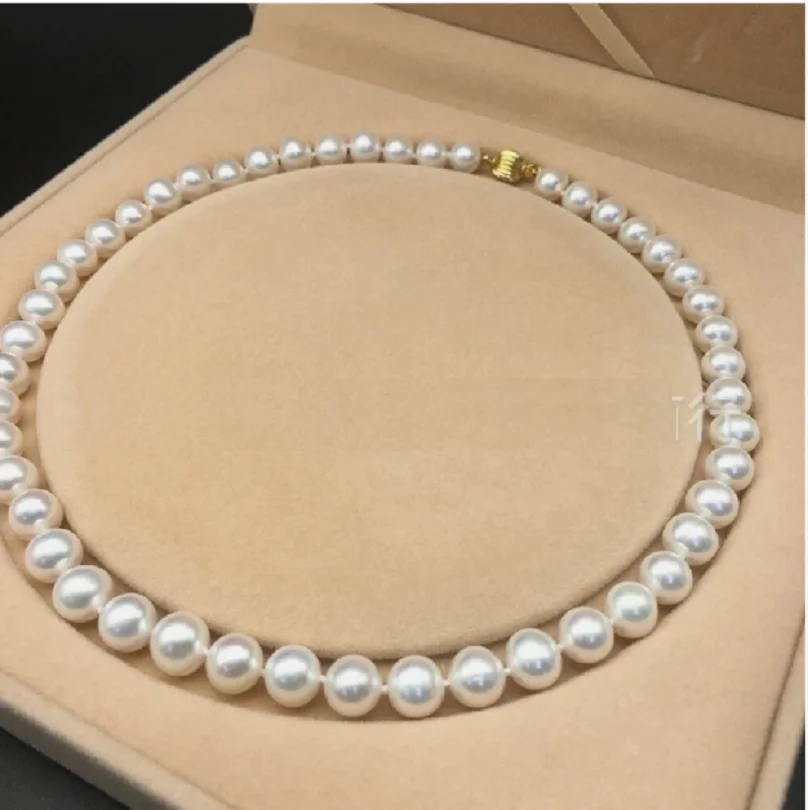 

Natural AAAA 10-11mm Round Akoya White Pearl Necklace with14K Gold Buckle 18inch