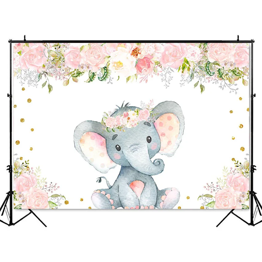 Elephant flower backdrop pink girls gender reveal birthday party background decoration supplies newborn baby shower theme party