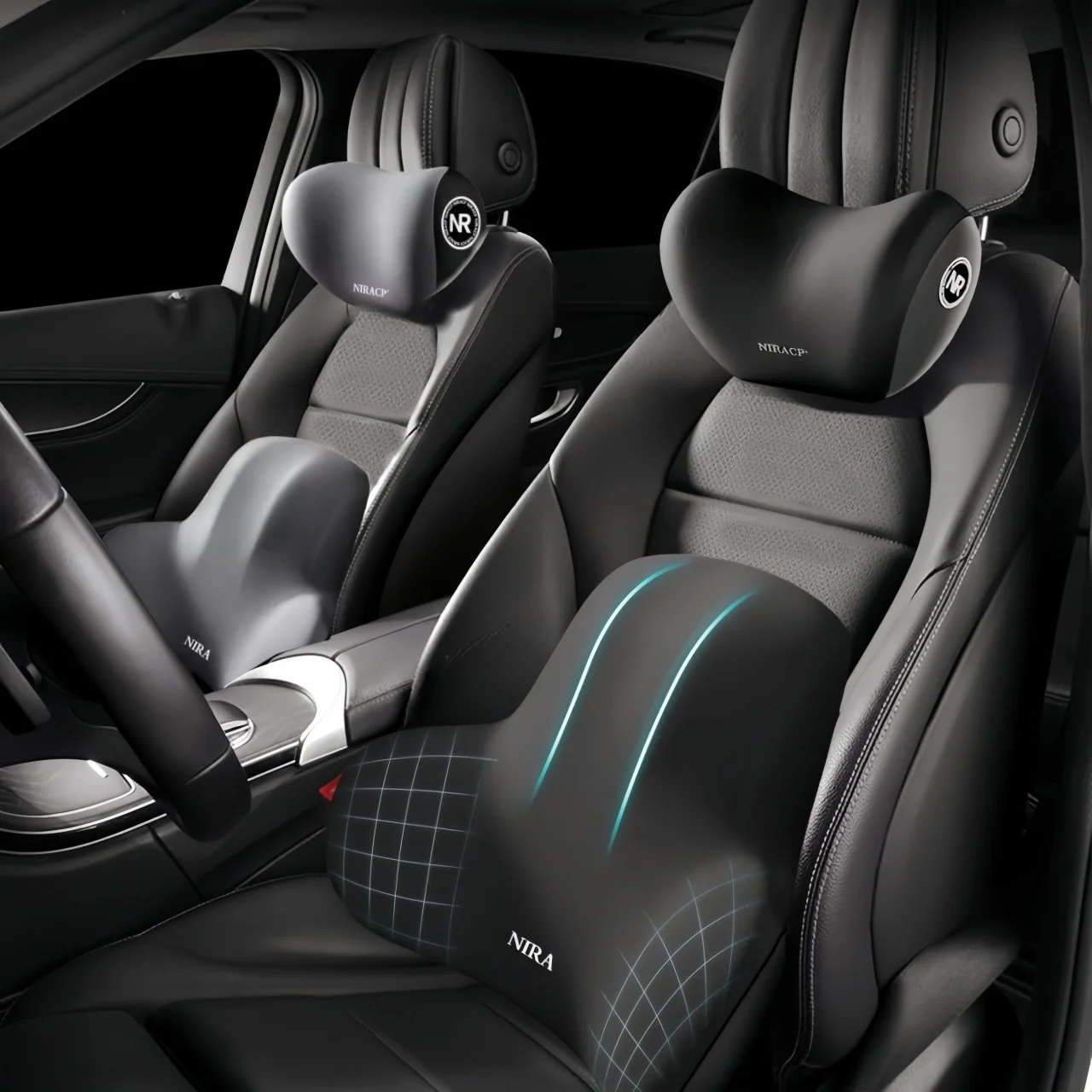 Car Memory Foam Lumbar Support Cushion, Polyester Fabric, Anti-Slip, Washable, Ergonomic Design, Slow Rebound Memory Material