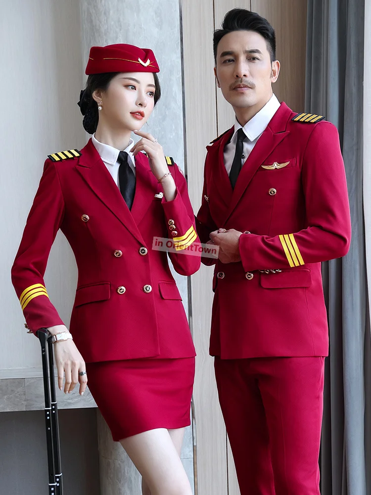 Man and Woman Military Drum Team Suit High-Speed Railway Airlines Flight Attendant Garment Student Pilot Captain Work Uniform