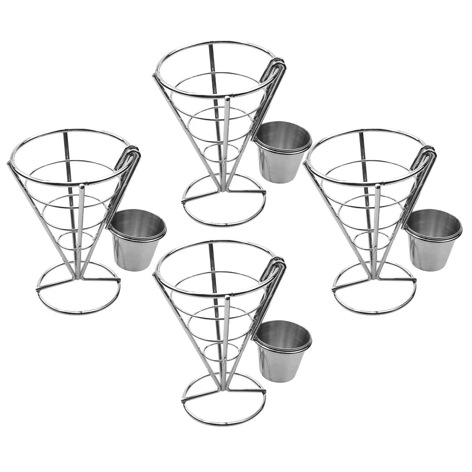 4Pcs French Fries Stand Innovative Metal Fry Basket Holder Stainless Steel Sauce Cup Party Buffet Food Display Snack Serving