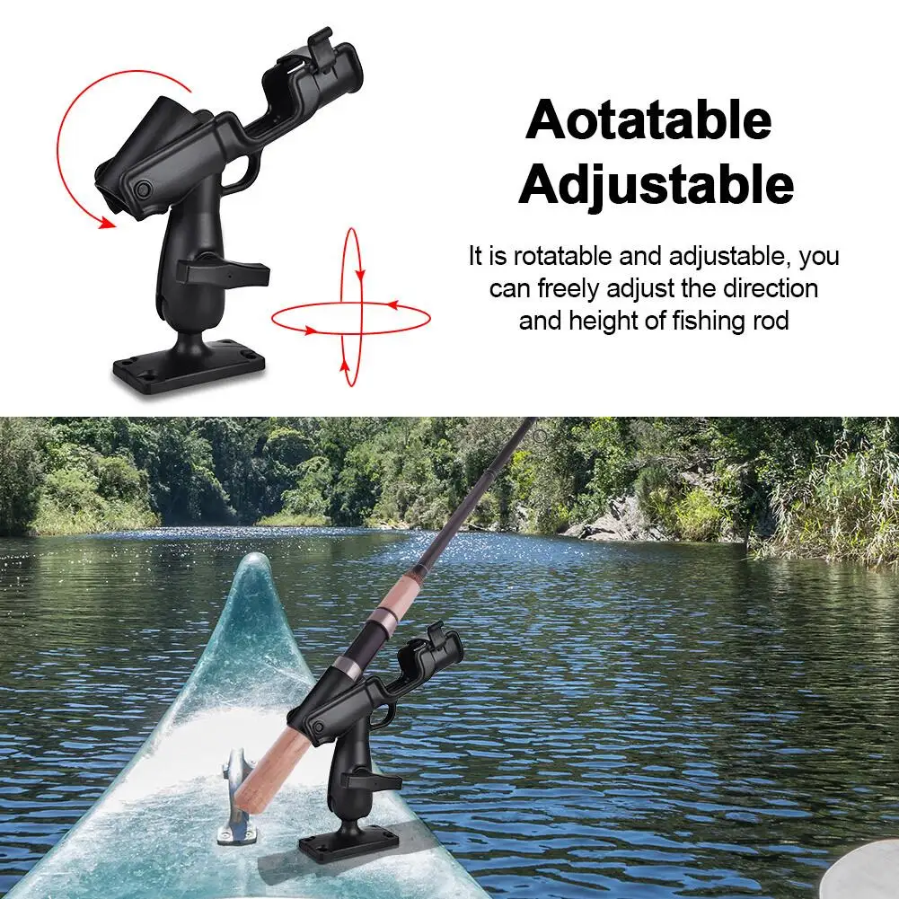 360° Adjustable Fishing Rod Holder Clamp - Removable Kayak Boat Support Stand with Base Mount