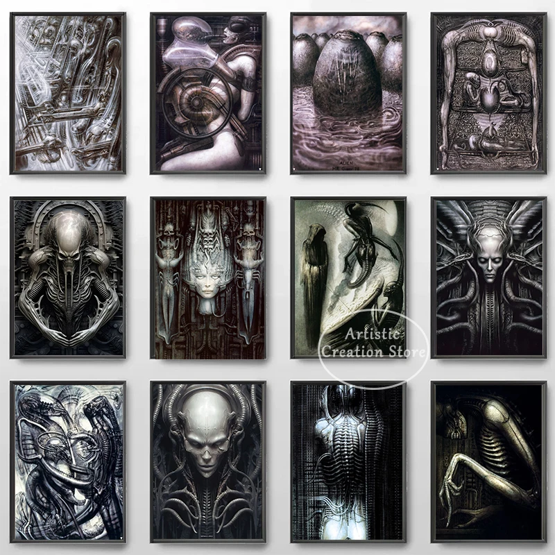 Hr Giger Li Ii Abstrakte Alien Retro Thriller Poster Wand Kunst Bild Leinwand Malerei Moderne Kunst Decoracion Schlafzimmer Wohnkultur