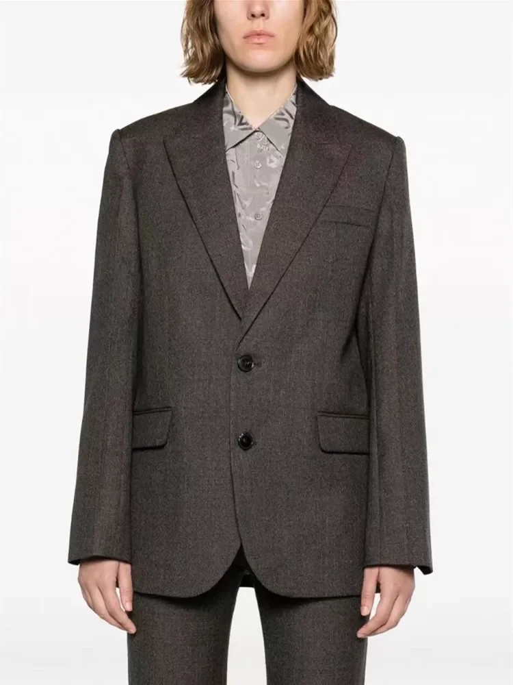 

100% Wool Women's Suit Jacket Autumn Back Letter Embroidery Single Breasted Long Sleeve Fashion Ladies Blazer