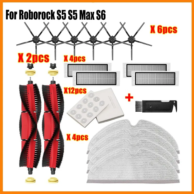 For Roborock S6 MAXV S6 Pure S5 MAX S4 E4 E35 E2 Xiaomi 1 1S Robot Vacuum Cleaner Mop Cloth Main Brush HEPA Filter Replace Parts