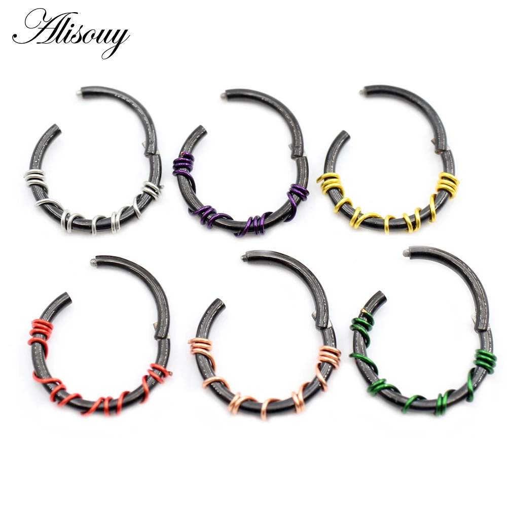 Alisouy 1PC Stainless Steel Twist Wire Hinged Clicker Nose Hoop Rings Ear Cartilage Tragus Daith Septum Body Piercing Jewelry