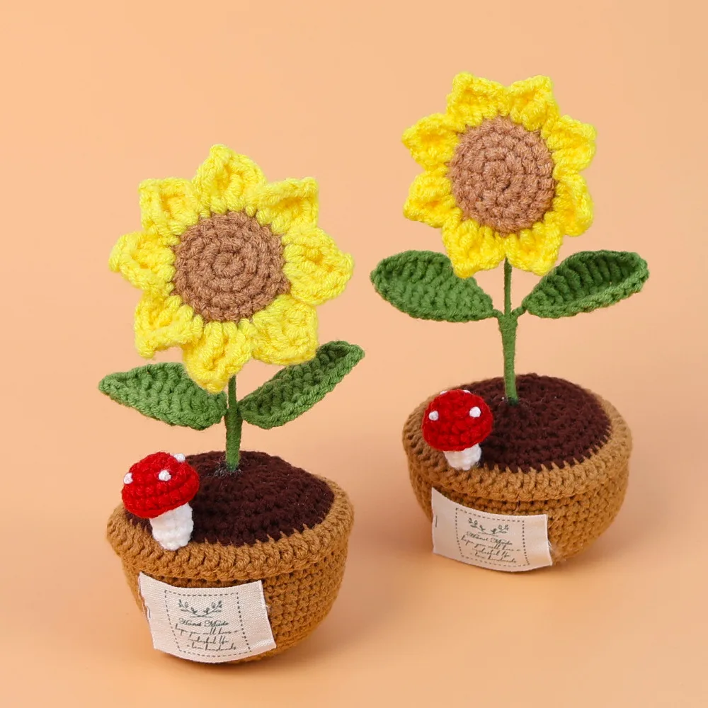 Mini rose all'uncinetto rifinite girasoli supporto emotivo in vaso piante ripiene madre San Valentino regali di laurea di Natale