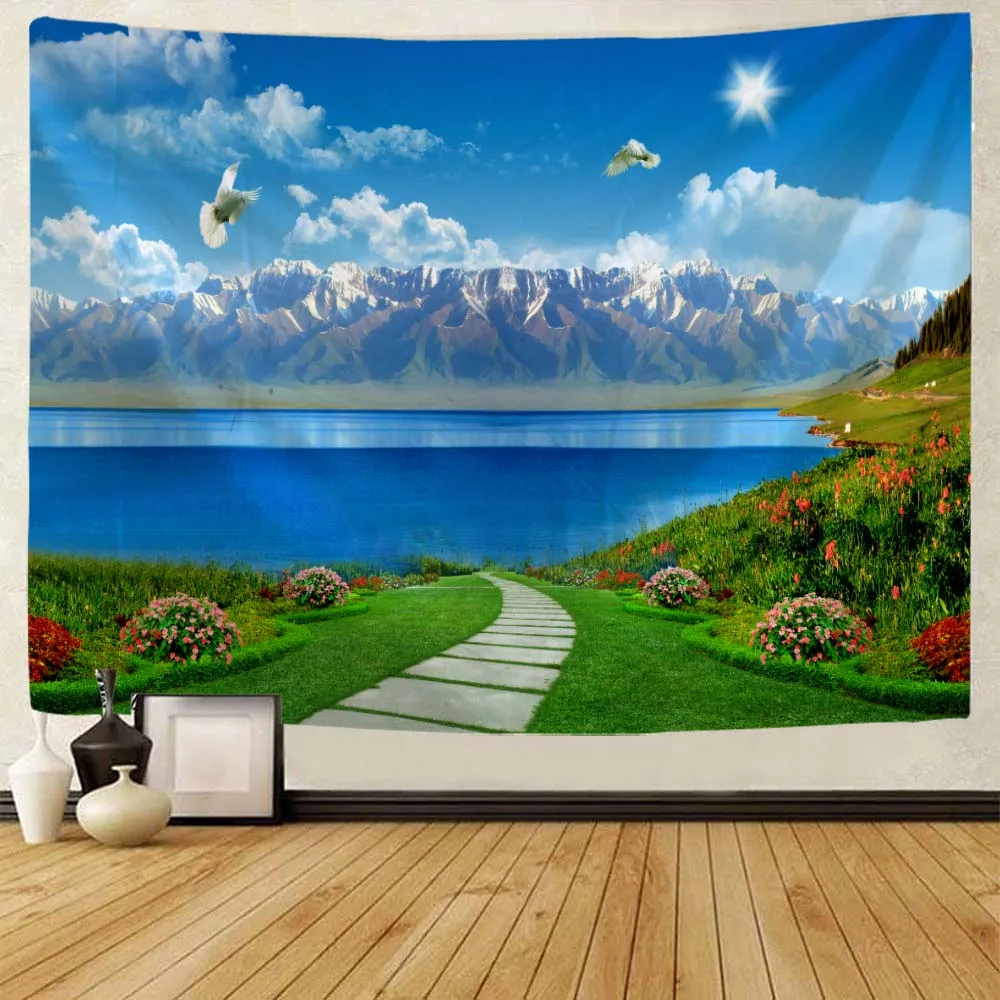 Wandteppich mit Meereslandschaft, bedruckter Wandbehang, Hintergrundstoff für Zuhause, Raumdekorationsteppich, Yoga-Bettlaken, Strandmatte