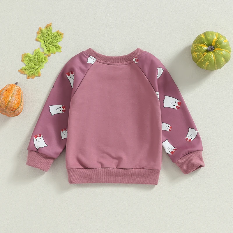 

Girls Halloween Sweatshirts Cute Pumpkin Print Crew Neck Long Sleeve Kids Pullovers Fall Tops Toddler Ghost Clothes