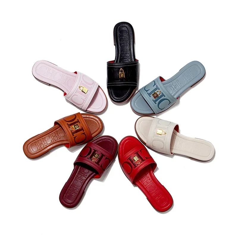 CH Sandalias de cuero con tacón alto y punta abierta, decoración con hebilla dorada, uso triple, para fiestas y lugares de trabajo diarios, embalaje de caja de regalo de marca roja
