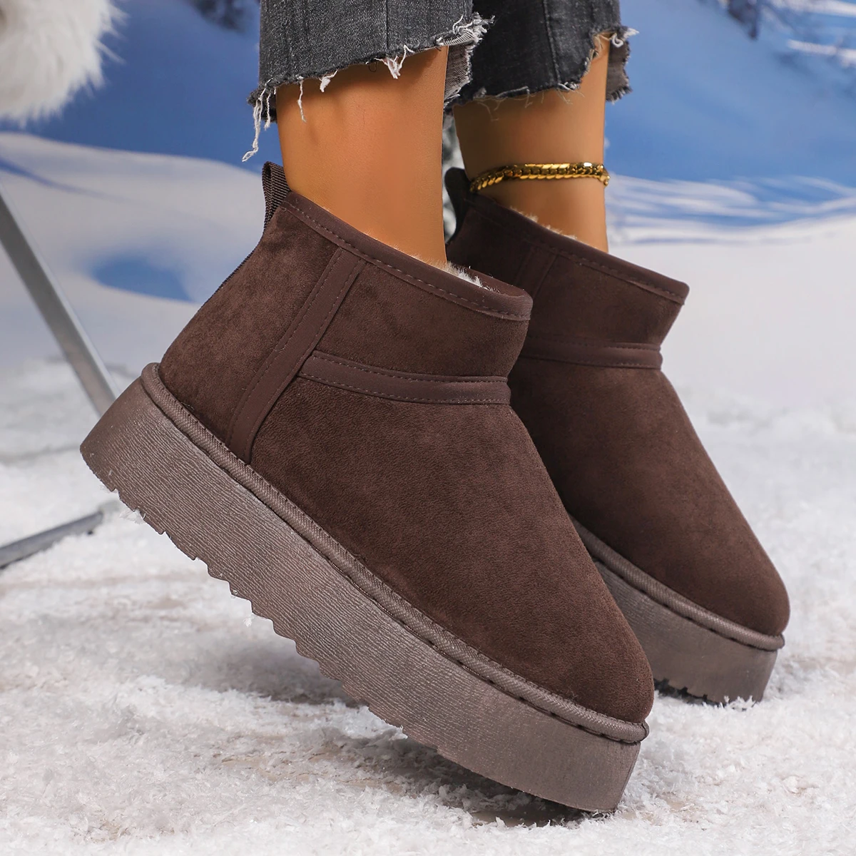Designer 2026 Neue Winter Trendige Damen Schneestiefel aus Wildleder Modisch Gefüttert mit Plüsch Flach Warm und Bequem Damen Schneestiefel – Detail 9