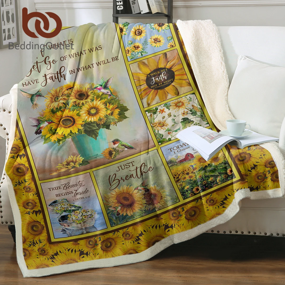 

BeddingOutlet Wooden Boat Moon Sunflower Buttergfly Print Sherpa Fleece Blanket Travelling Camping For Kids Adults Women Boys