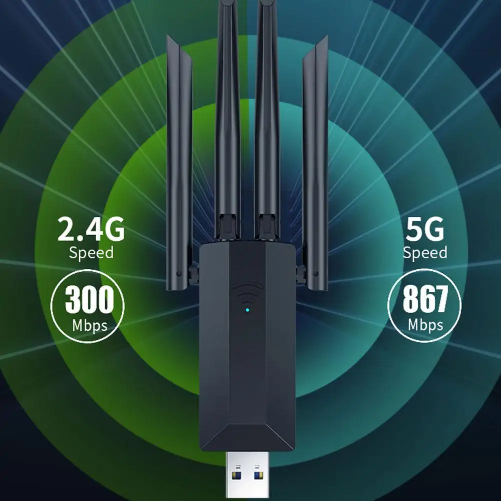 1200M Four-antenna 5G Driver-free And Anti-interference USB 3.0 High-speed Wireless Network Card 2.4G/5GHz Wireless Wi-Fi Dongle