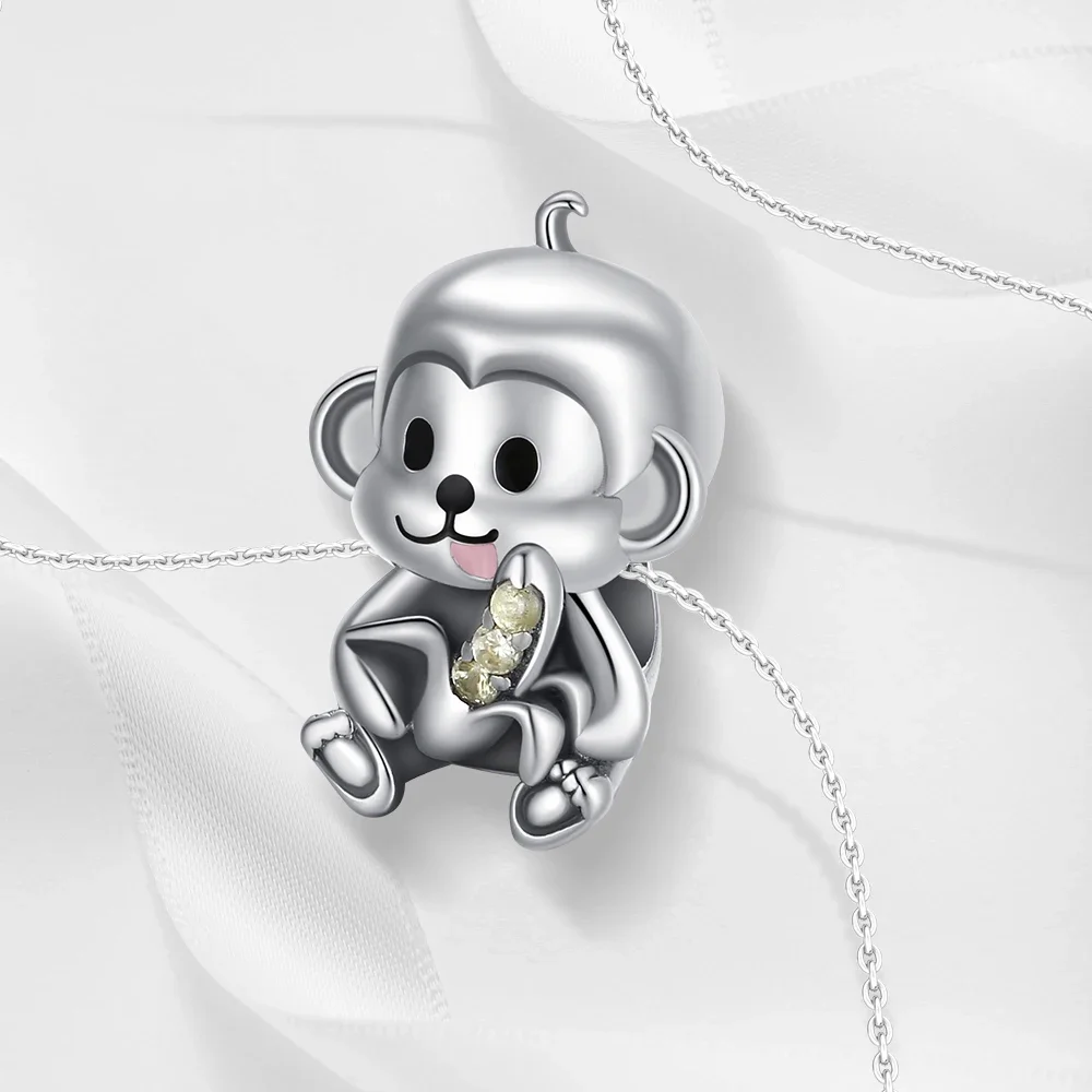 Matte Color 925 Sterling Silver Two-tone Movable Monkey Dangle Charm Fit DIY Bracelet Necklaces Cute Animal Jewelry Pendant