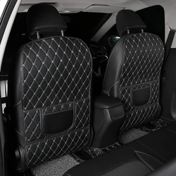 Car Anti-Child-Kick Pad PU Leather Auto Seat Back Protector Cover Back Seat Organizer with Storage Pockets Interior Accessories