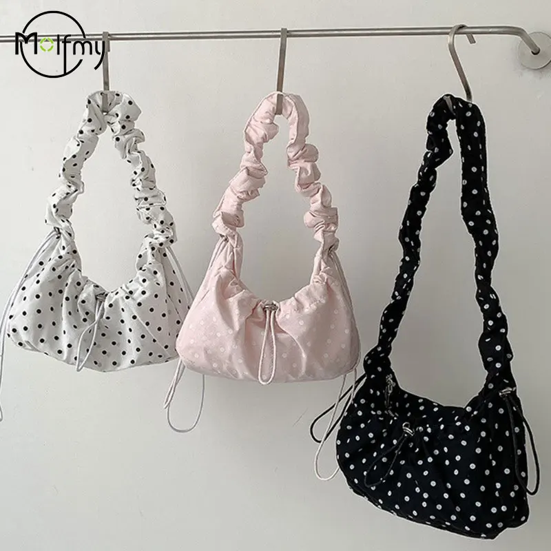 

Dot print Casual Shoulder Bags for Women Korean Style Washed Cloud Summer Handbag Exquisite Gift for Ladies Birthday bolsas 2025