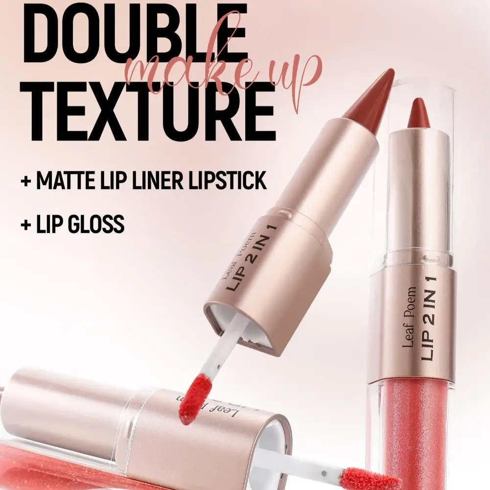 Matita per labbra affusolata a doppia estremità Impermeabile Resistente alle sbavature Texture liscia Superficie a specchio a doppia testa Lucidalabbra carnose