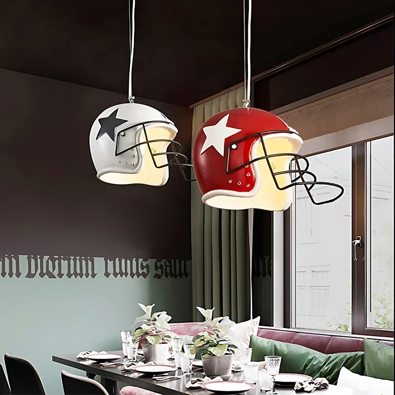 

American Vintage Restaurant Lighting Droplight Creative Personalized Hot Pot Shop Cafe Lighting Led Bar Resin Helmet Chandelier