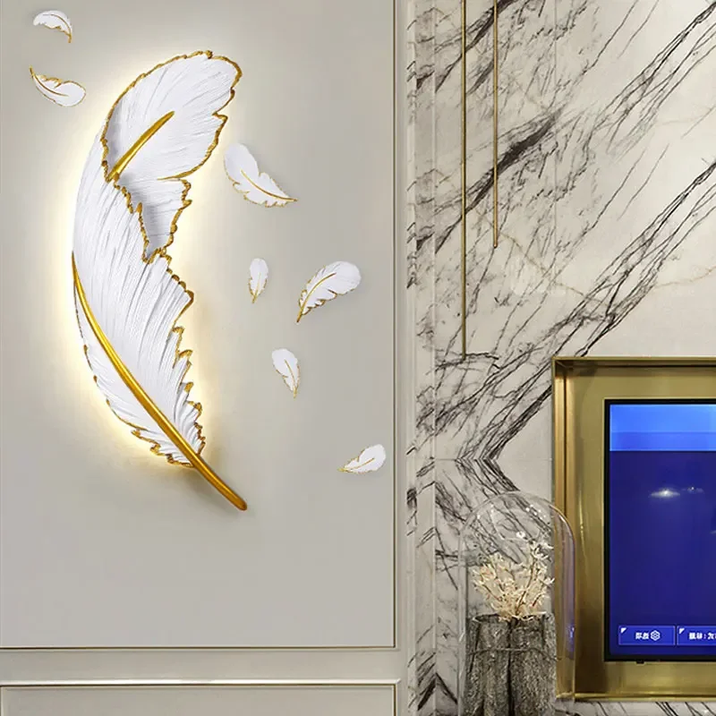 Creative Feather Wall Lamps for Living Room Restaurant Bedroom Loft Home Decoration Bathroom Mirror Light Led Lighting Fixtures